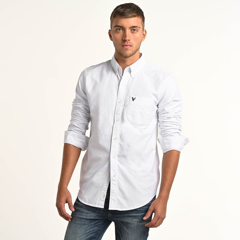 AMERICAN EAGLE - Camisa Hombre Manga larga Slim de Algodón American Eagle