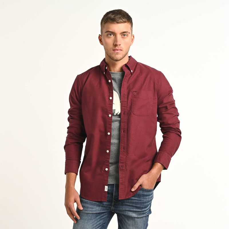 AMERICAN EAGLE - Camisa Hombre Manga larga Slim de Algodón American Eagle