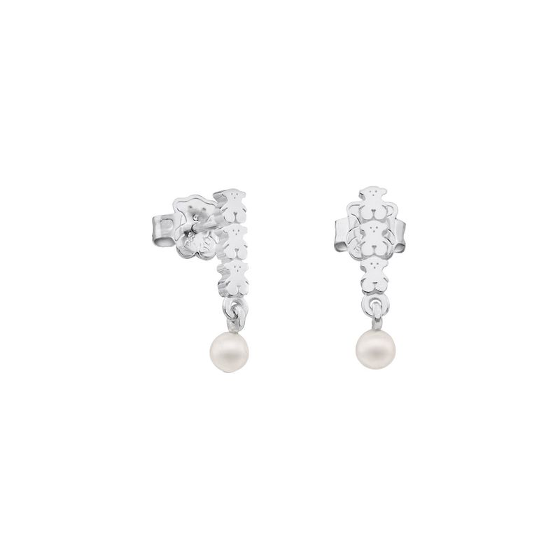 TOUS - Aros Straight Plata Osos en Barra con Perla