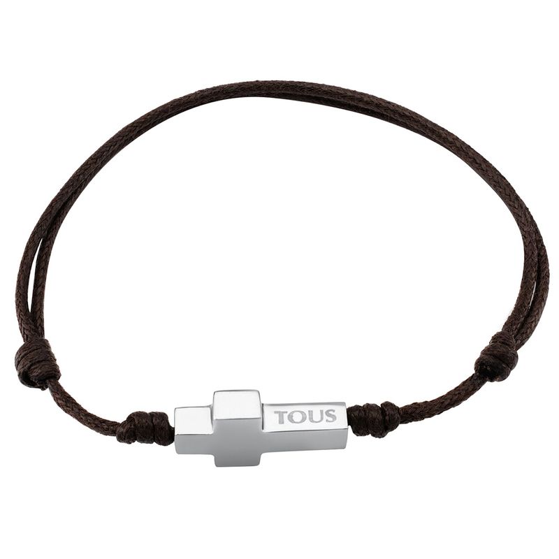 TOUS - Pulsera TOUS Cruz de Acero y Cordón en color marrón  