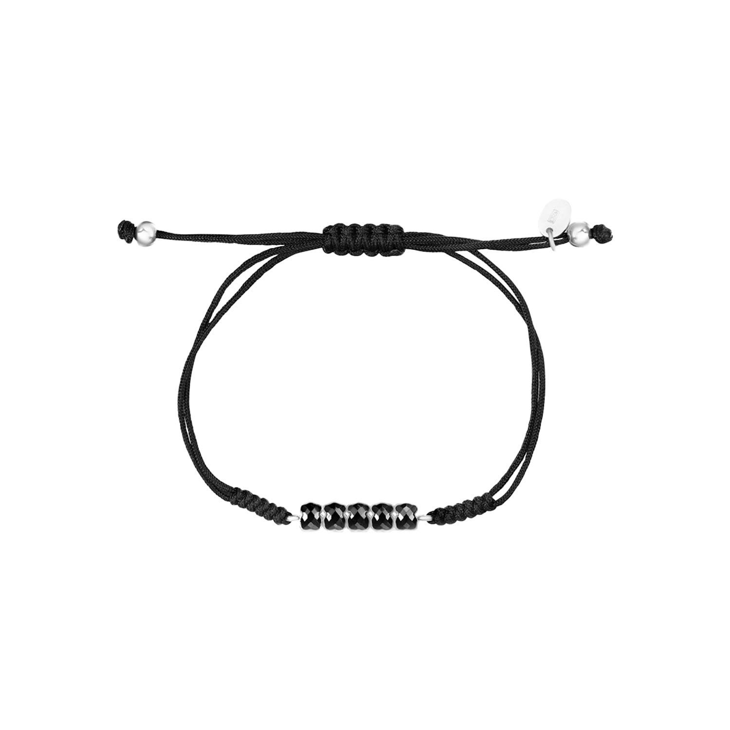 Pulsera Mini Onix de Plata con Ónix y Cordón negro TOUS
