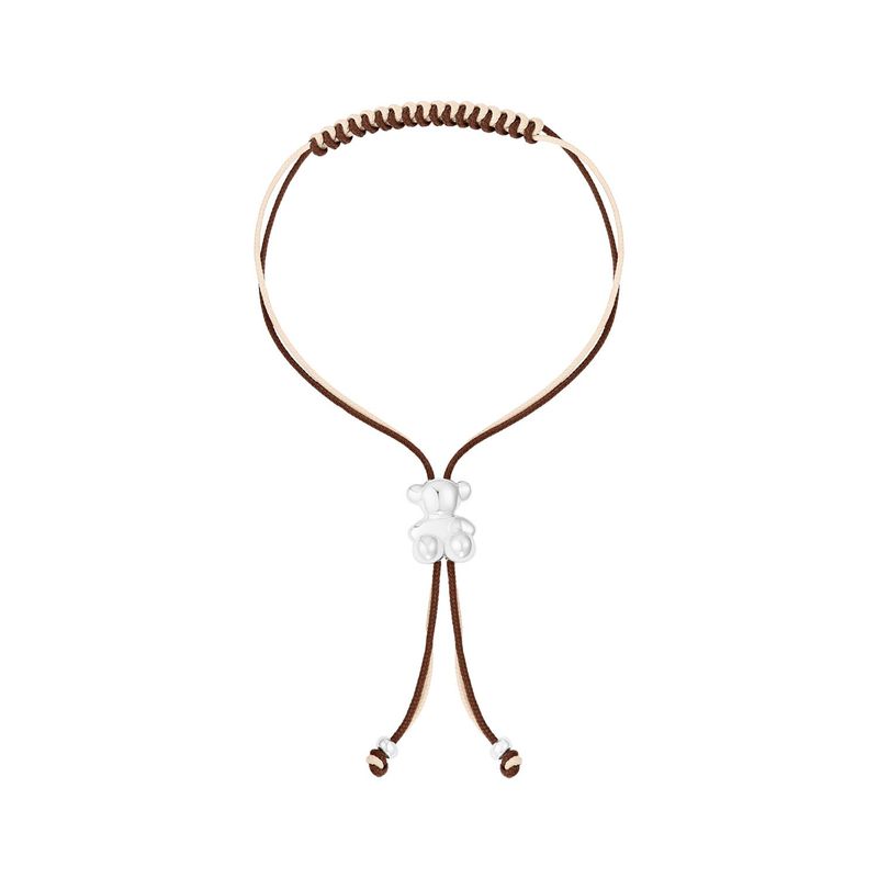 TOUS - Pulsera de cordón marrón y beige con oso de plata Bold Bear