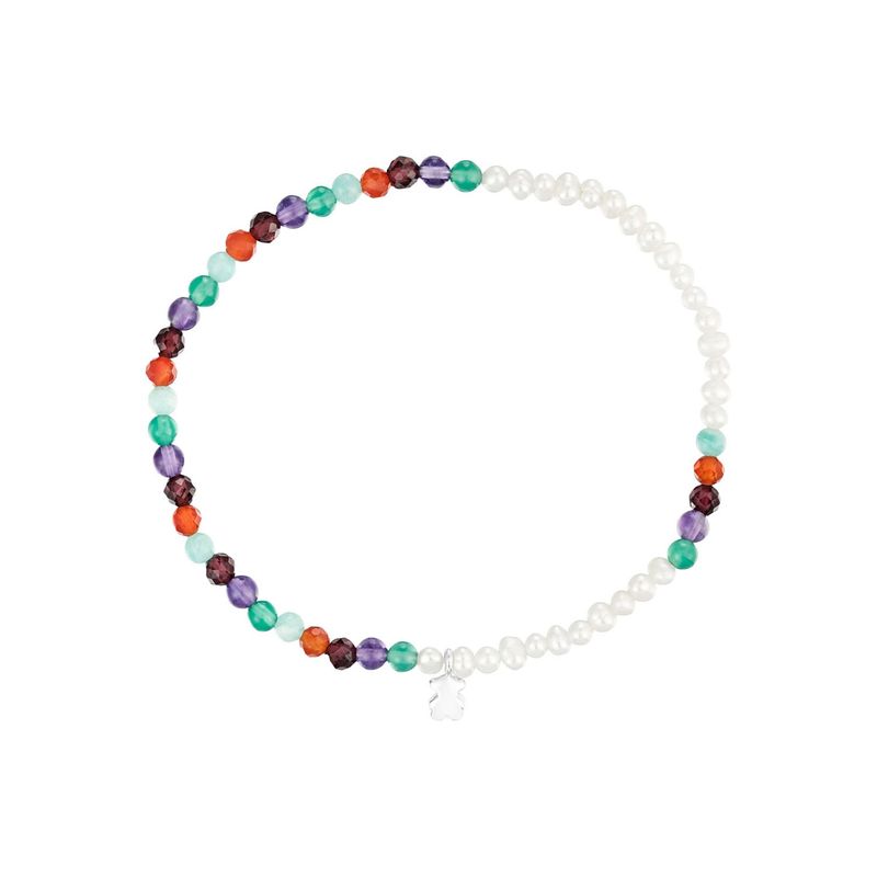 TOUS - Pulsera elástica con gemas, perlas cultivadas y motivo oso de plata Bold Motif