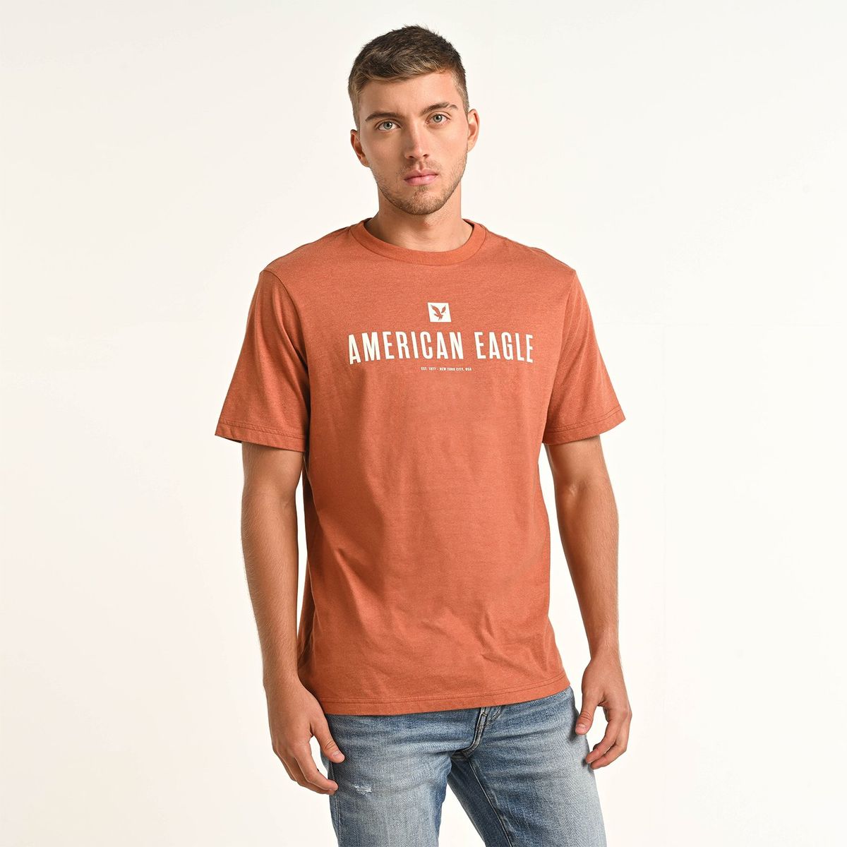 AMERICAN EAGLE - Camiseta Hombre Manga corta con Logo de Algodón American Eagle 