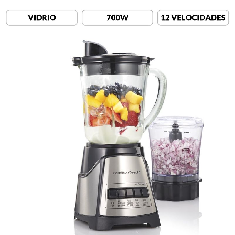 HAMILTON BEACH - Licuadora y picador de alimentos 2 en 1 Hamilton Beach 700 W 12 velocidades