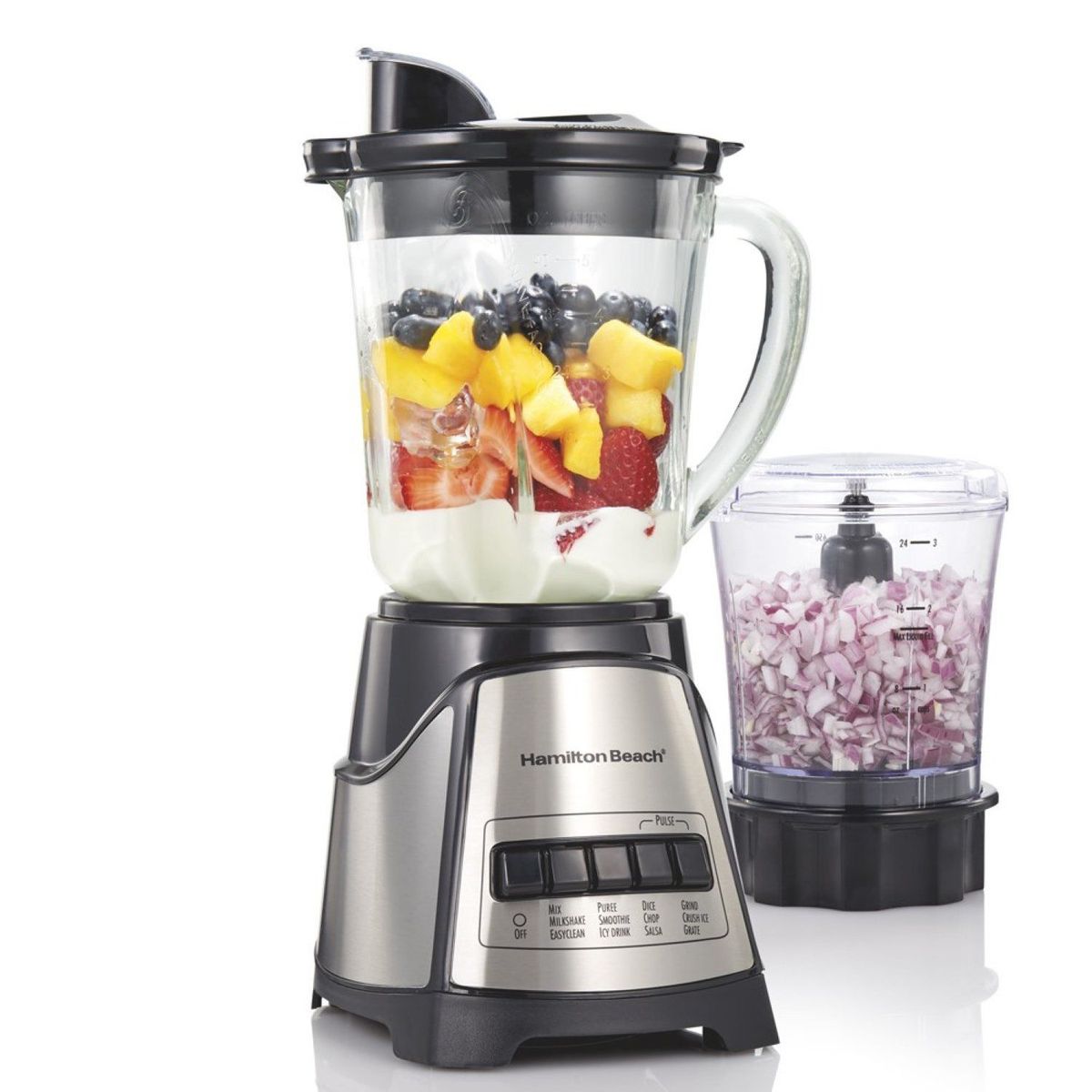 HAMILTON BEACH - Licuadora y picador de alimentos 2 en 1 Hamilton Beach 700 W 12 velocidades