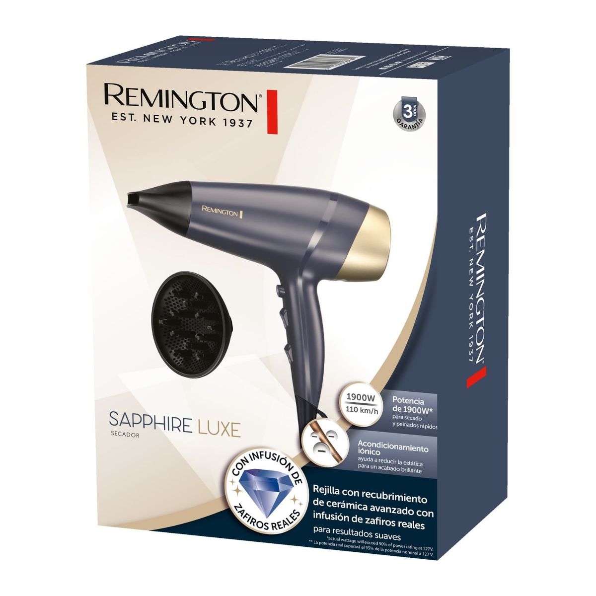 REMINGTON - Secadora de Cabello Remington Sapphire Luxe con Infusión de Zafiros Reales, D5805
