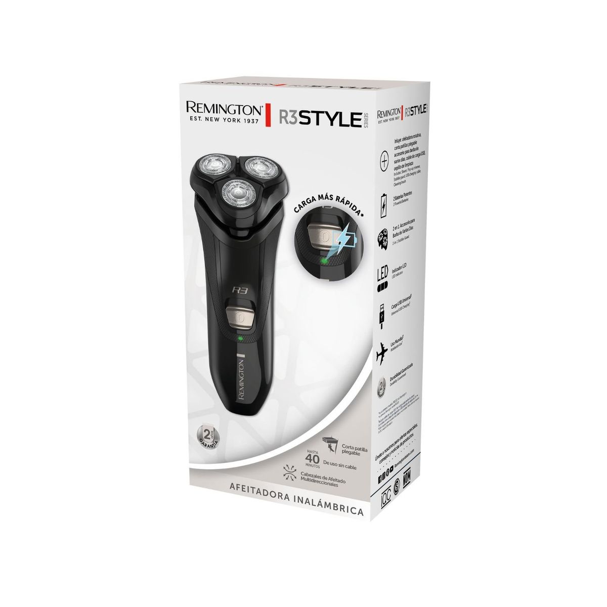 REMINGTON - Máquina de Afeitar Remington Rotativa de Uso Inalámbrico 40 Min de Uso R3011