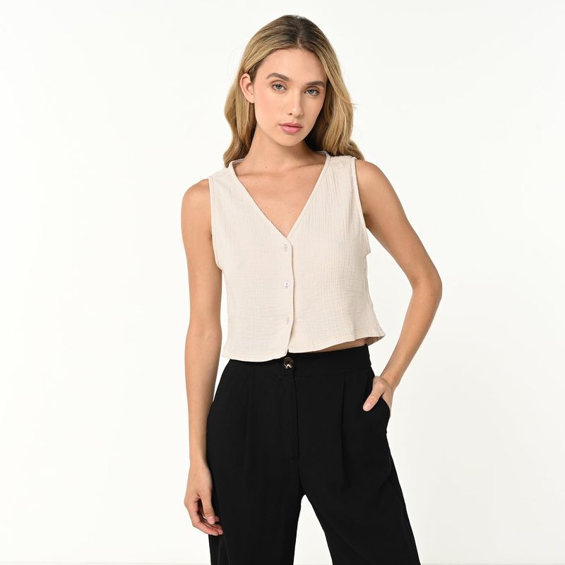 SYBILLA - Blusa Mujer Sin mangas de Algodón Sybilla