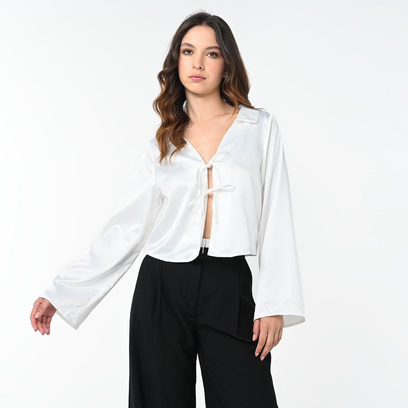 SYBILLA - Blusa Mujer Manga larga globo Satín Sybilla
