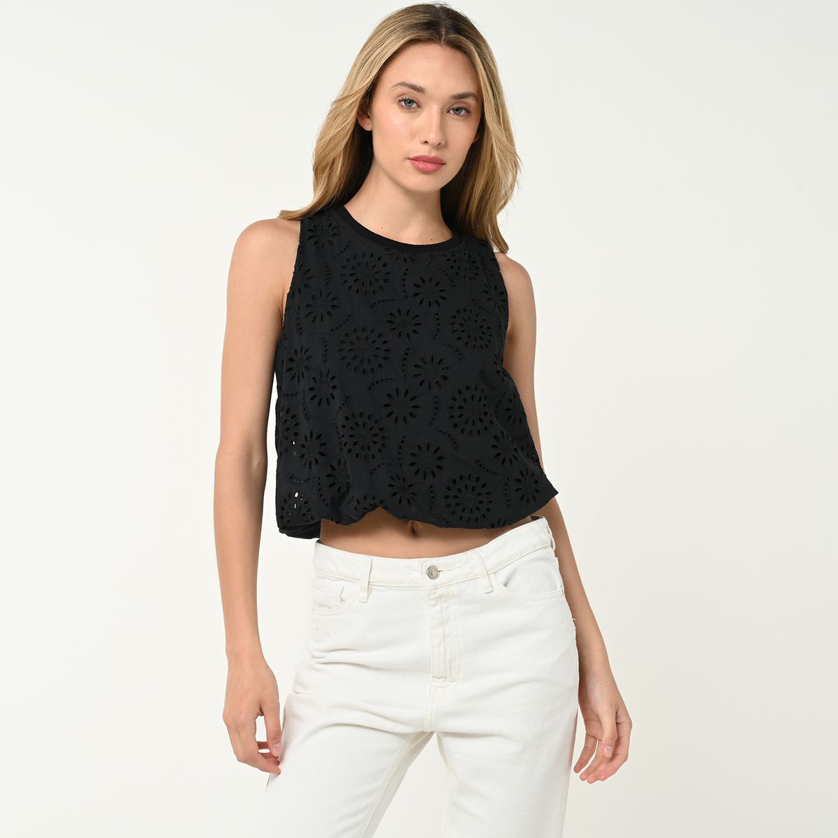 SYBILLA - Blusa Mujer de Ojalillo Sin mangas de Algodón Sybilla