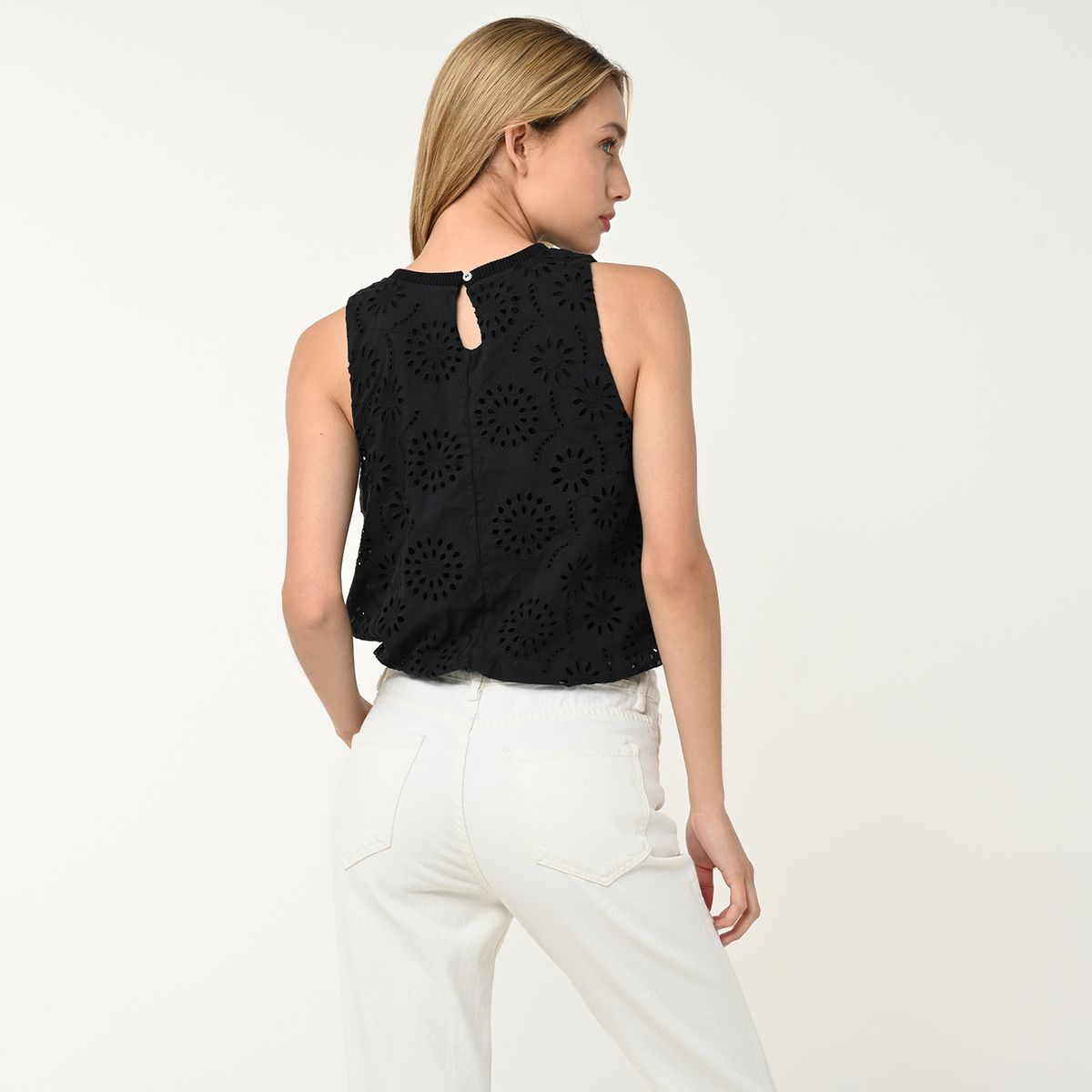 SYBILLA - Blusa Mujer de Ojalillo Sin mangas de Algodón Sybilla