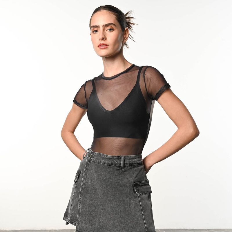 DENIMLAB - Body Mujer Con transparencia Manga corta Denimlab