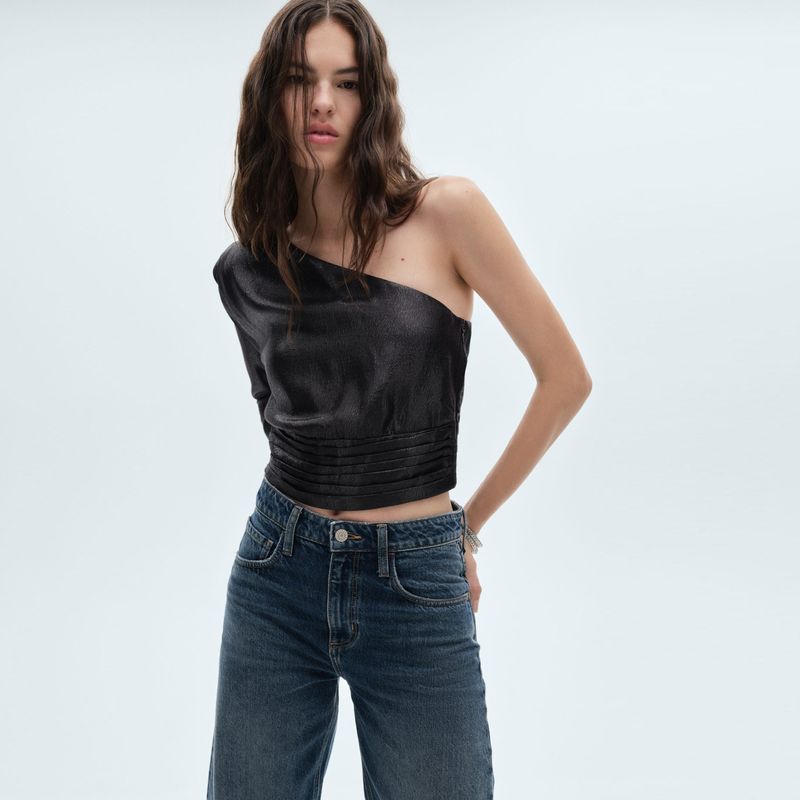 MANGO - Blusa Mujer Brillante Una manga MANGO