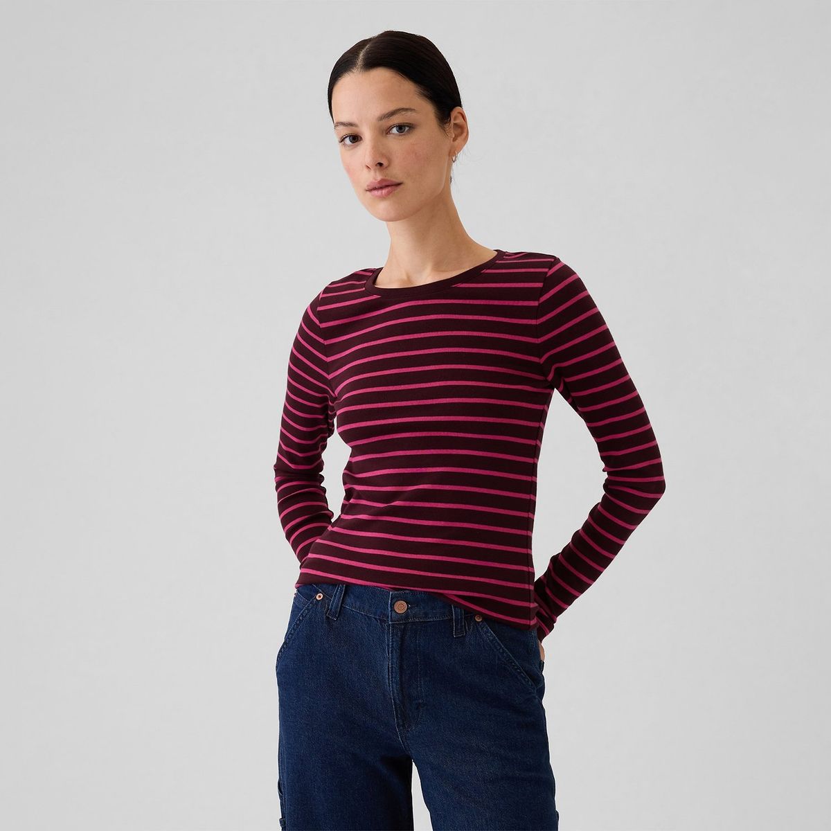 GAP - Camiseta Mujer de Rayas Manga larga de Algodón GAP