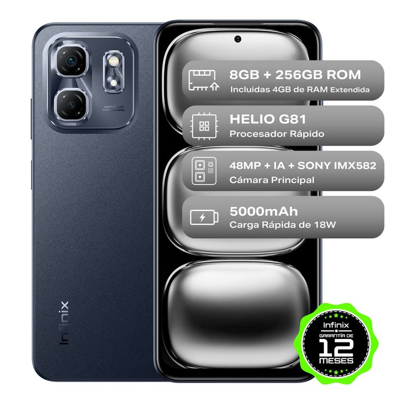 INFINIX - Celular Infinix HOT 50I Black 4GB RAM 256GB ROM Cámara posterior 48MP Cámara frontal 8MP Pantalla 6.7 Mediatek Helio G81