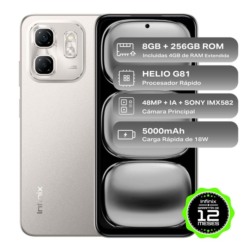 INFINIX - Celular Infinix HOT 50I Black 4GB RAM 256GB ROM Cámara posterior 48MP Cámara frontal 8MP Pantalla 6.7 Mediatek Helio G81