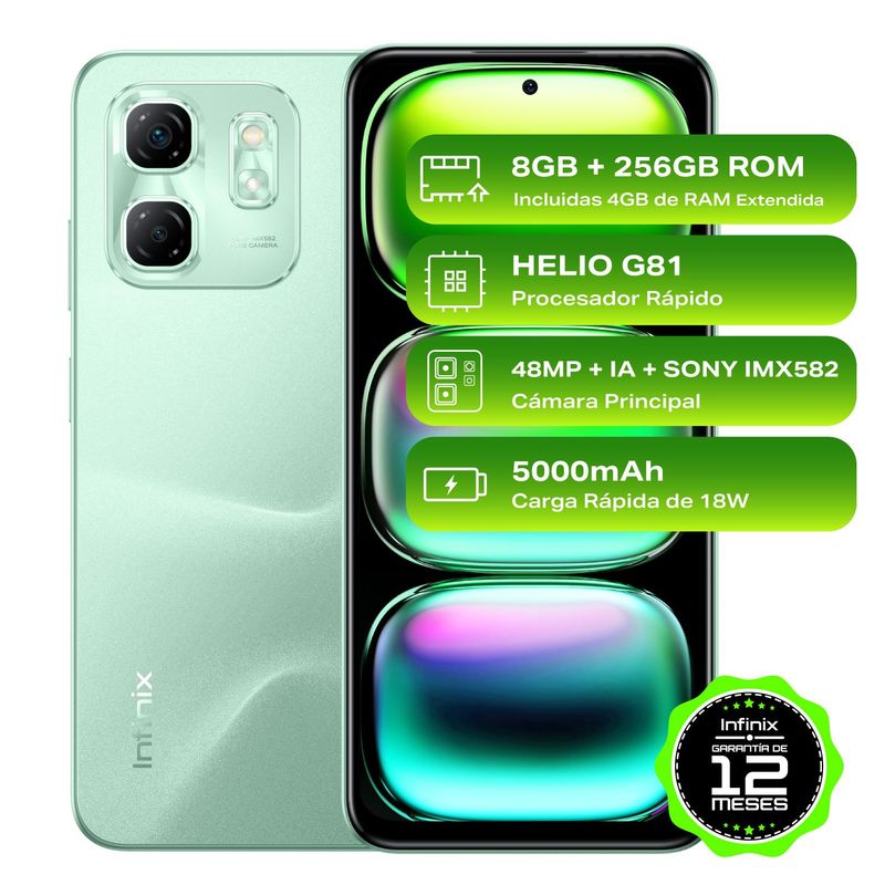 INFINIX - Celular Infinix HOT 50I Black 4GB RAM 256GB ROM Cámara posterior 48MP Cámara frontal 8MP Pantalla 6.7 Mediatek Helio G81