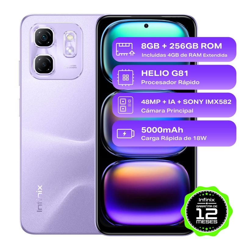 INFINIX - Celular Infinix HOT 50I Black 4GB RAM 256GB ROM Cámara posterior 48MP Cámara frontal 8MP Pantalla 6.7 Mediatek Helio G81