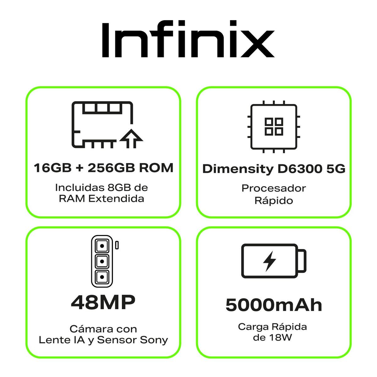 INFINIX - Celular Infinix Hot 50 Black 5G |256GB | 8GB RAM 