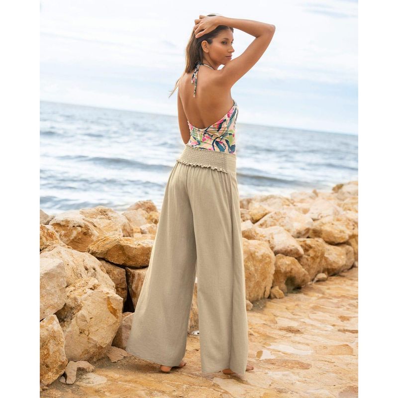 Salida de baño Pantalón playero tipo lino anudable en el frente