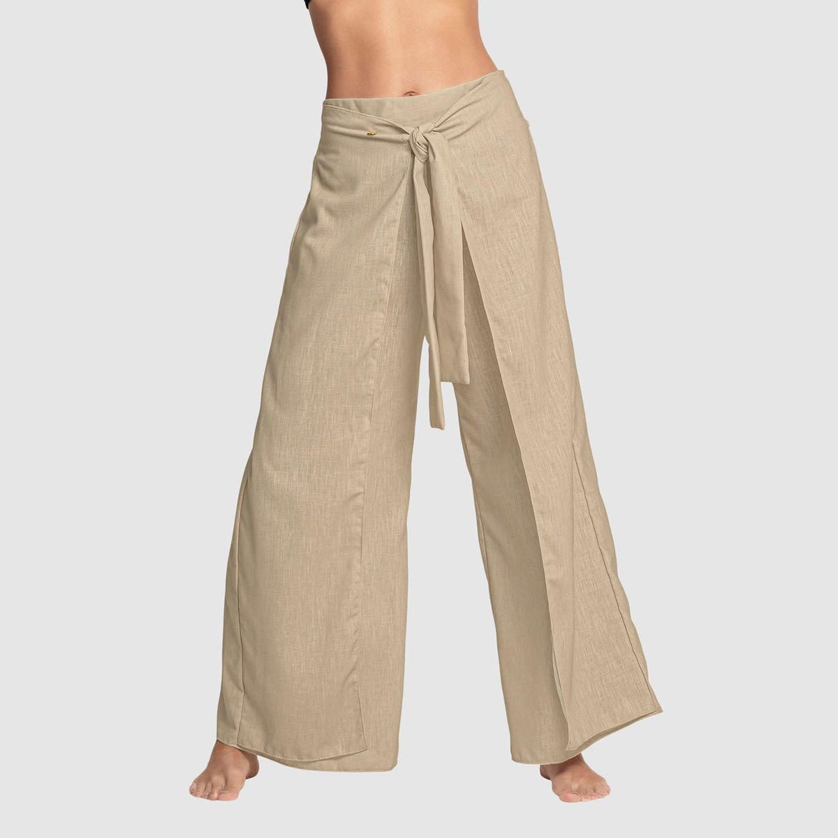 LEONISA - Salida de baño Pantalón playero tipo lino anudable en el frente Leonisa