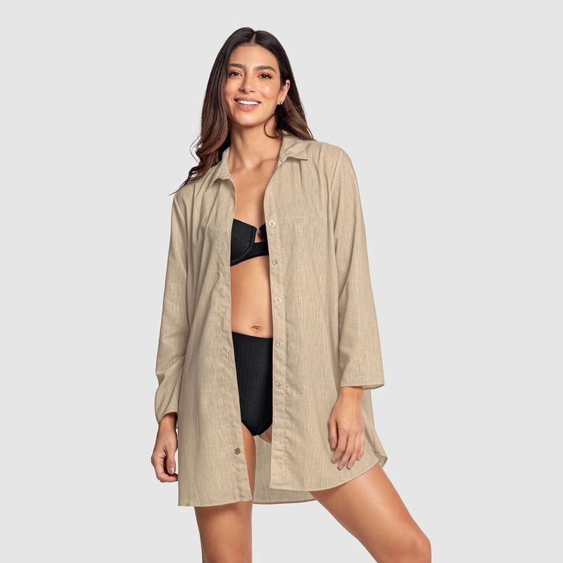 LEONISA - Blusón playero manga larga en material tipo lino