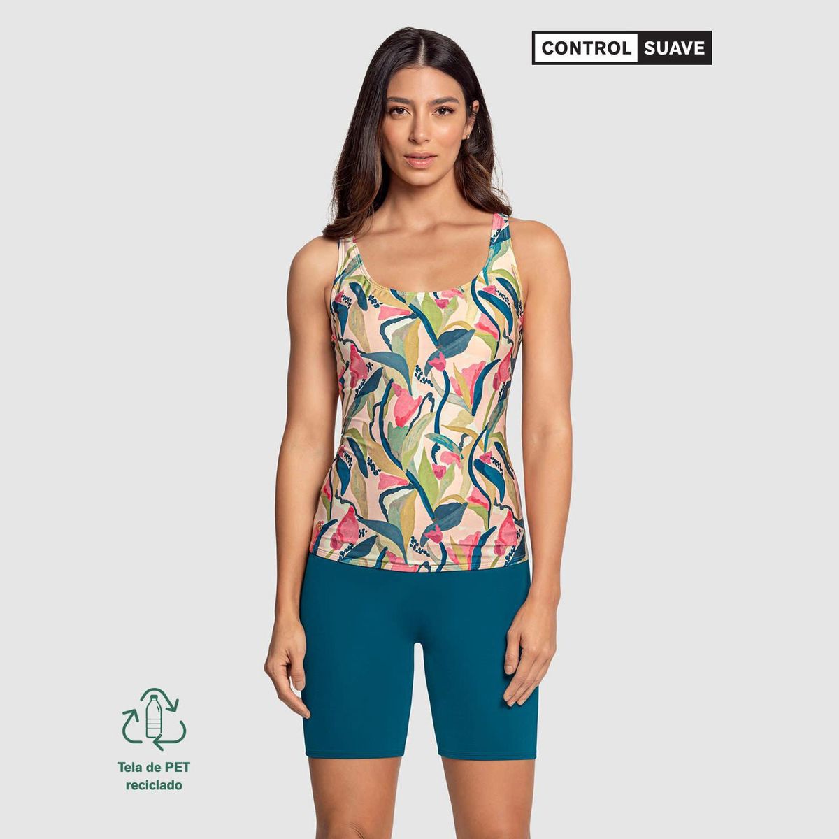 LEONISA - Vestido de baño de 2 piezas con camiseta y short de buen cubrimiento Tankini