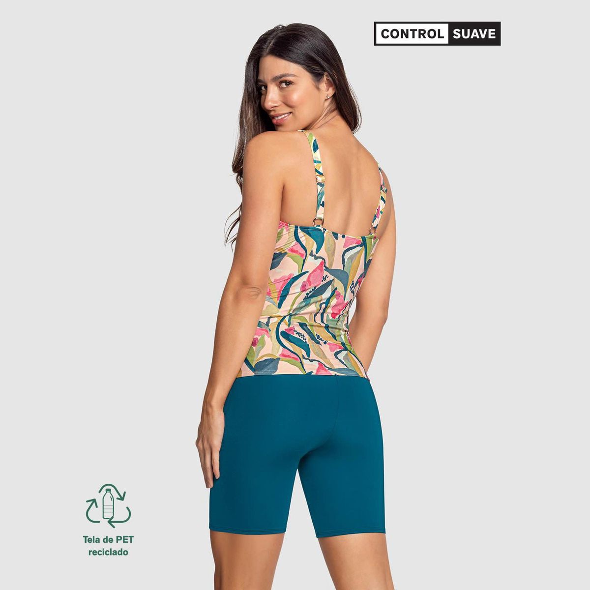 LEONISA - Vestido de baño de 2 piezas con camiseta y short de buen cubrimiento Tankini