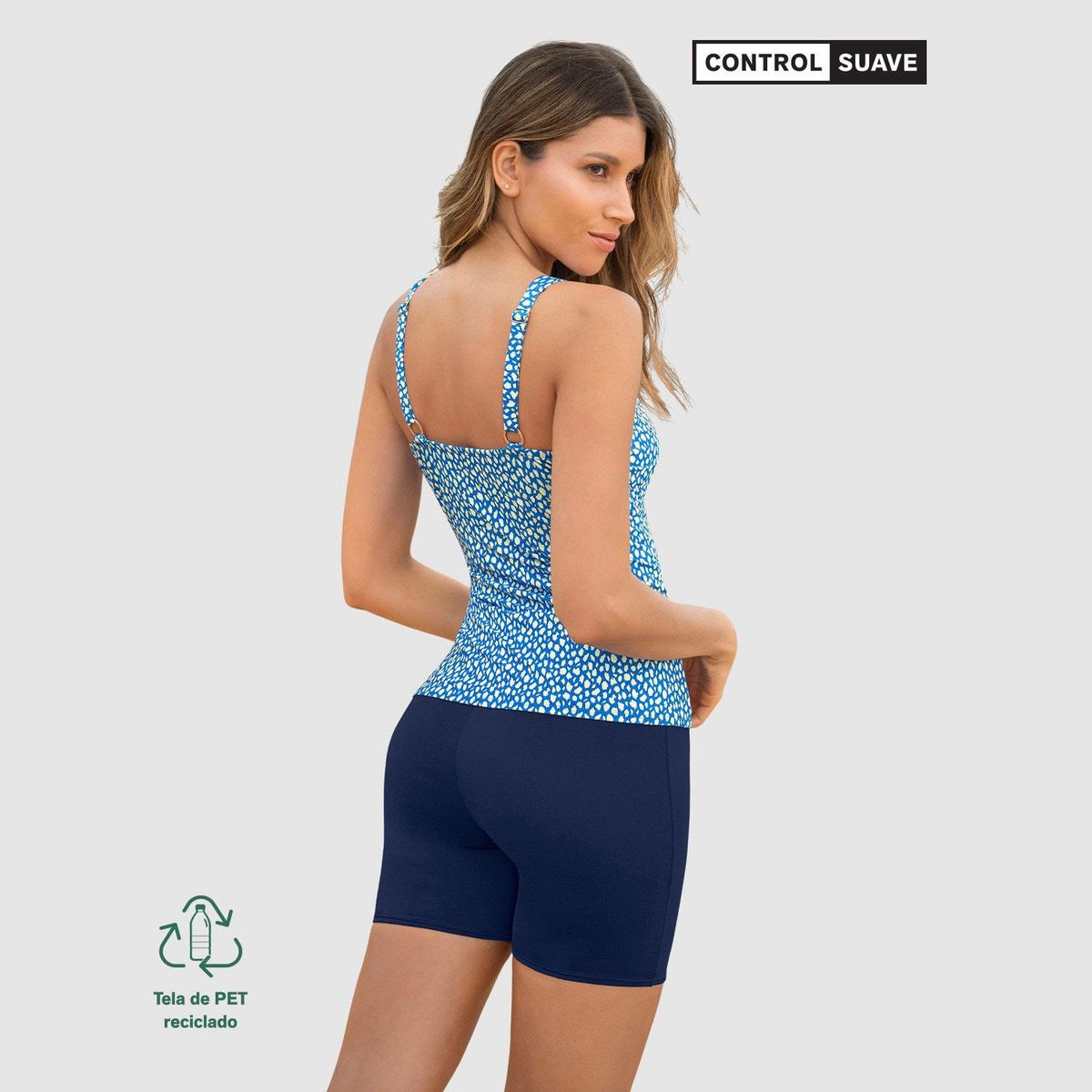 LEONISA - Vestido de baño Tankini de dos piezas Camiseta y Short de control de abdomen