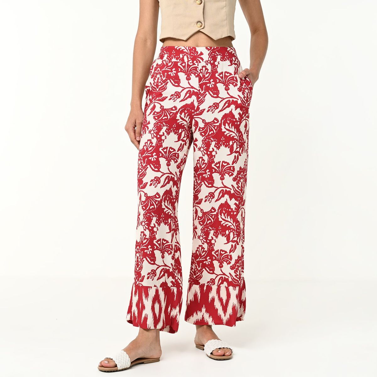BASEMENT - Pantalón Wide Leg Mujer Tiro alto con Estampado Basement