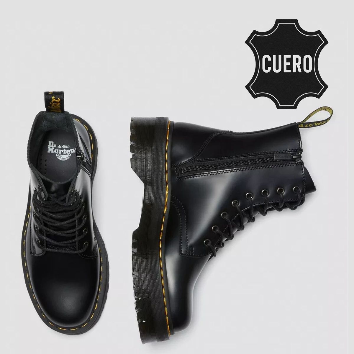 DR MARTENS - Botas Dr. Martens para Mujer en cuero Jadon Black Polished Smooth