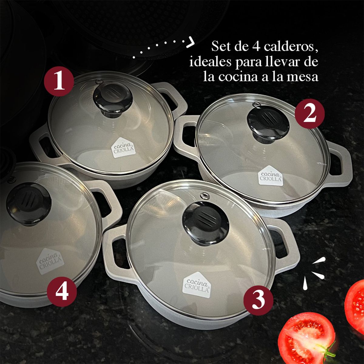 COCINA CRIOLLA - Juego de ollas Cocina Criolla: Bateria Antiadherente 8 piezas