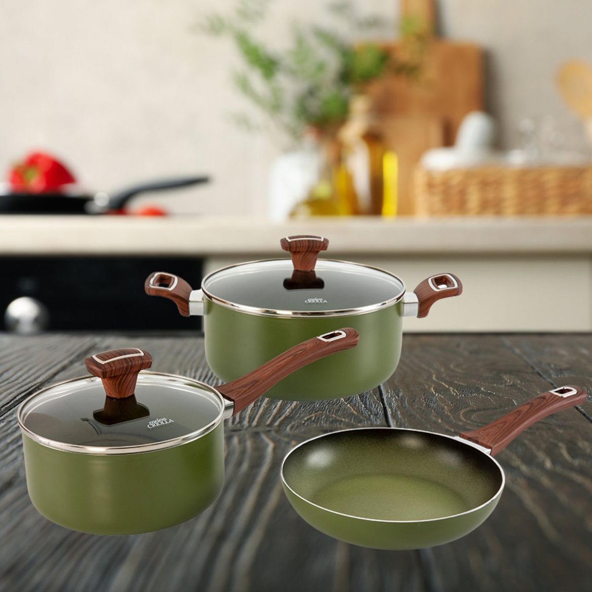 COCINA CRIOLLA - Juego de ollas Cocina Criolla: Bateria Antiadherente 5 piezas