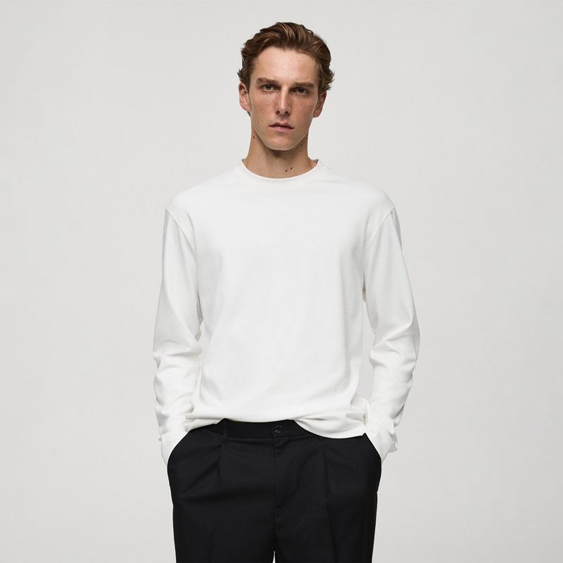 MANGO - Camiseta Hombre Manga larga de Algodón MANGO