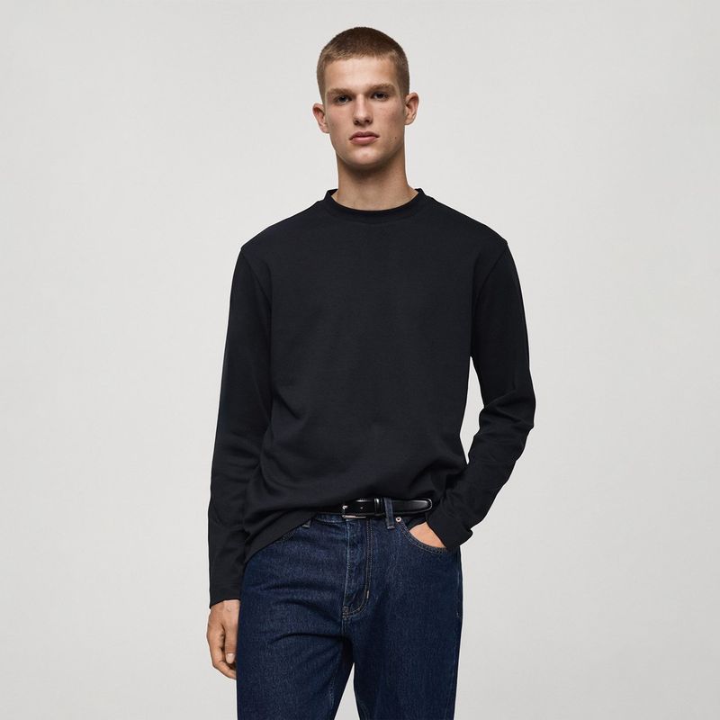 MANGO - Camiseta Hombre Manga larga de Algodón MANGO