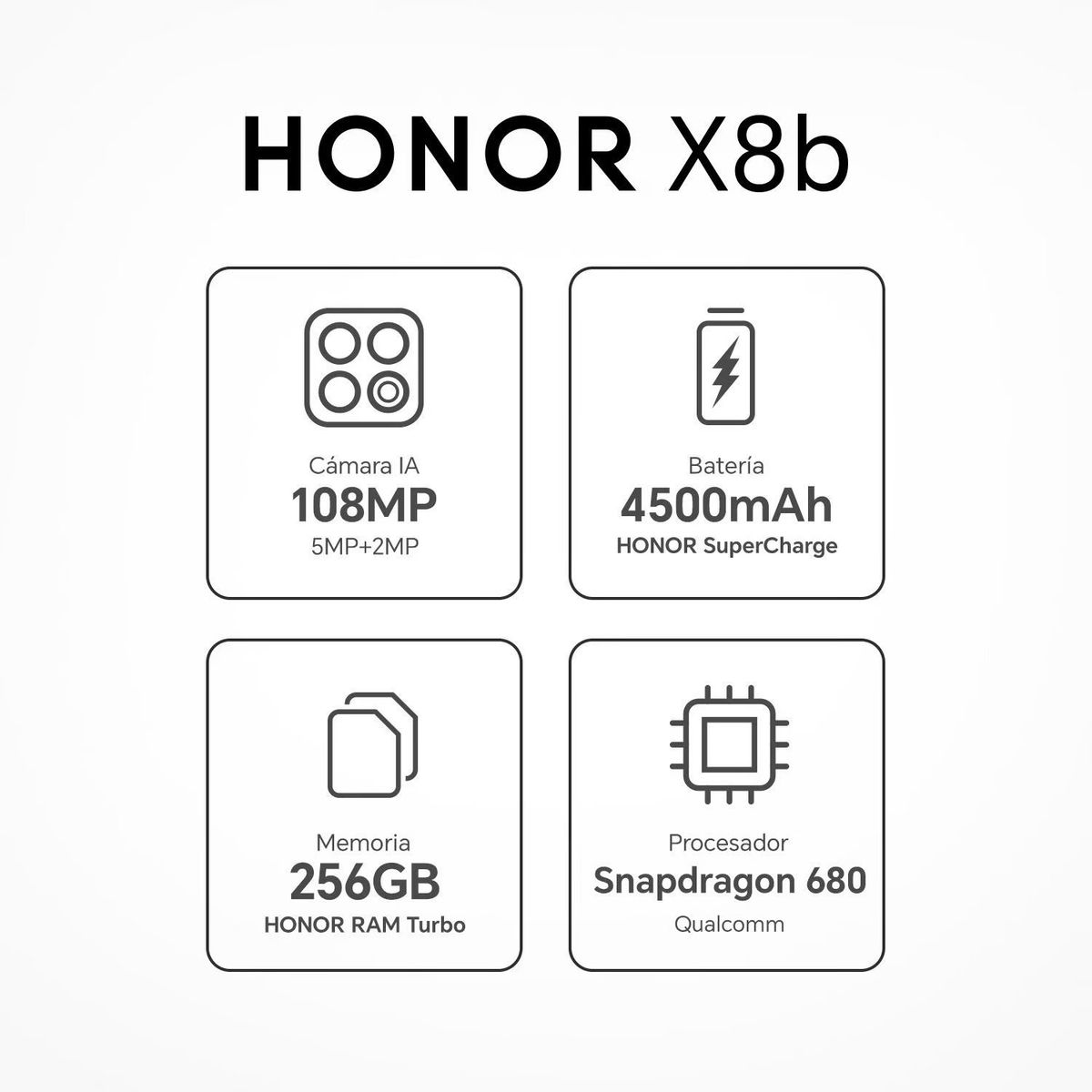 HONOR - Celular HONOR X8B 256 GB  8GB |Cámara posterior 108M|Cámara Frontal 50 M|Pantalla 6.7 Pulgadas Amoled | Procesador Qualcomm Snapdragon 680 Octacore 