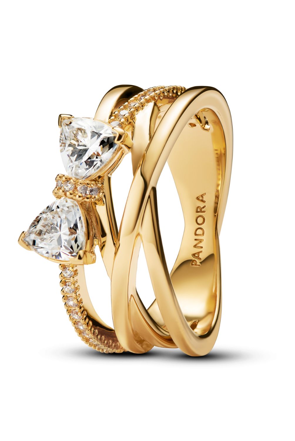 PANDORA - Anillo Pandora Banda Cruzada Lazo Brillante Recubrimiento en Oro 