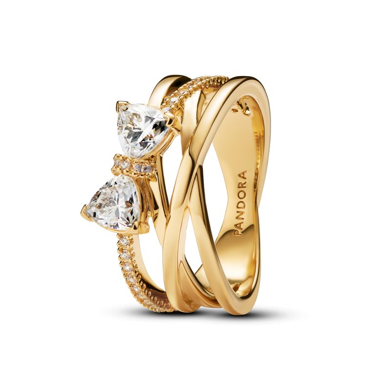 PANDORA - Anillo Pandora Banda Cruzada Lazo Brillante Recubrimiento en Oro 