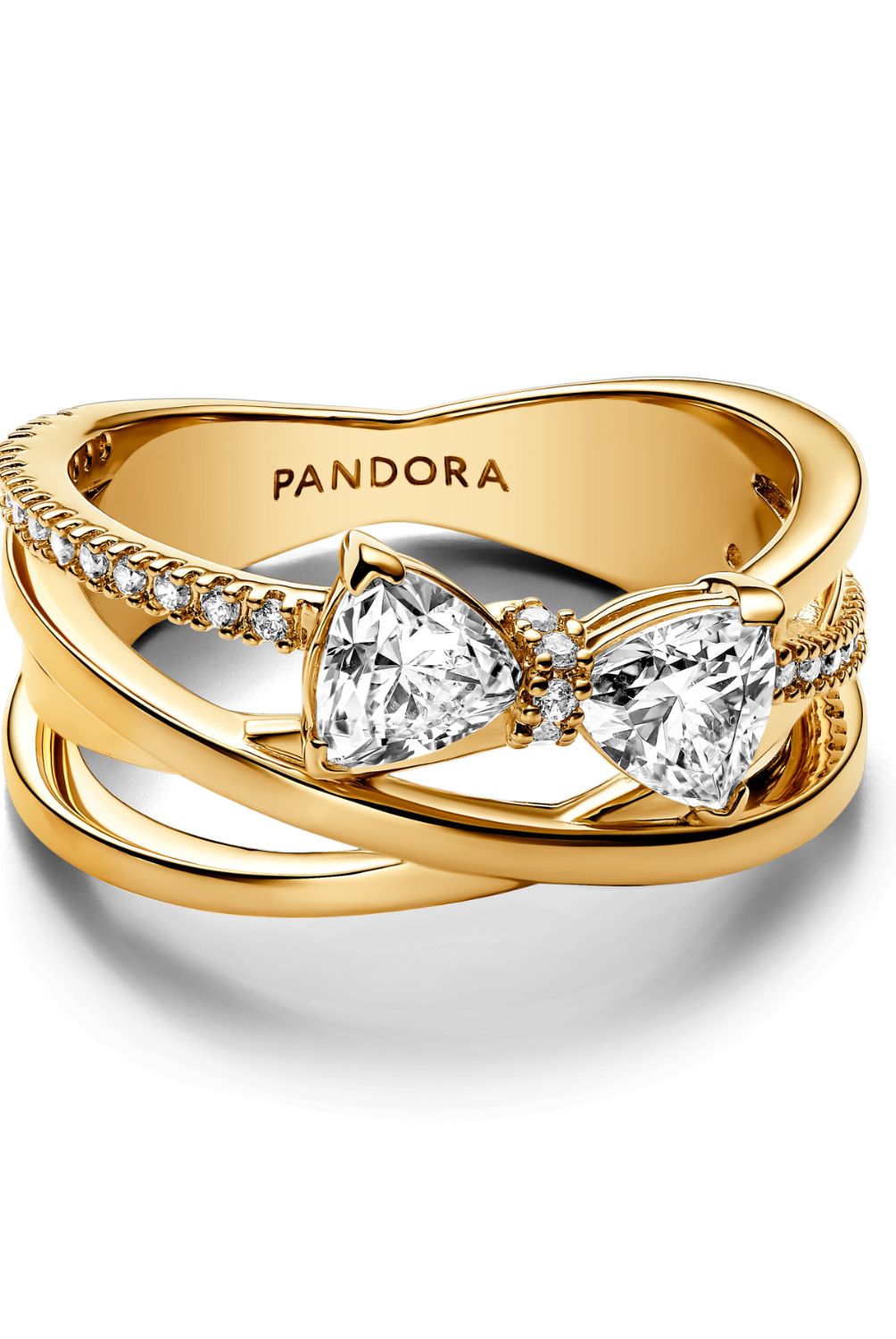 PANDORA - Anillo Pandora Banda Cruzada Lazo Brillante Recubrimiento en Oro 