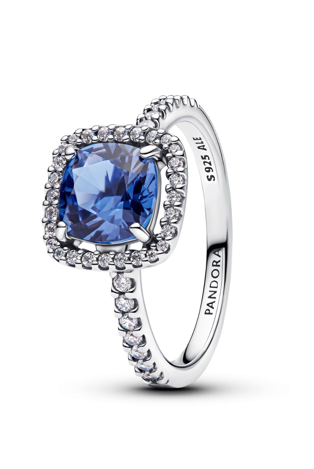 PANDORA - Anillo Pandora Declaración Halo Cuadrado Azul Plata Esterlina 
