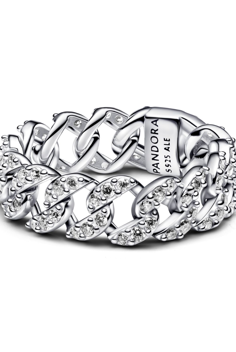 PANDORA - Anillo Pandora Pave Cadena Cubana Plata Esterlina 
