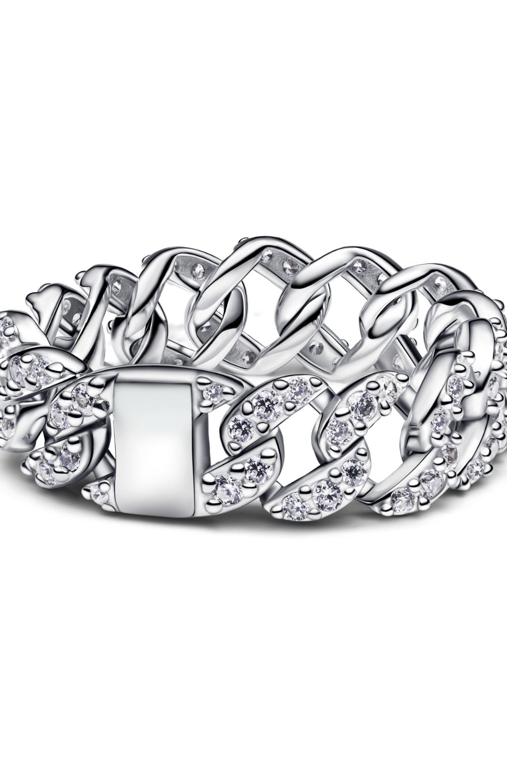 PANDORA - Anillo Pandora Pave Cadena Cubana Plata Esterlina 
