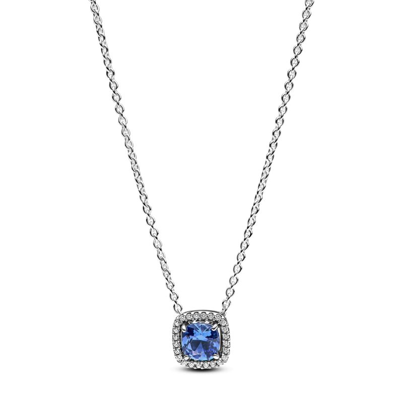 PANDORA - Collar Pandora Halo Azul Cuadrado Brillante Plata Esterlina