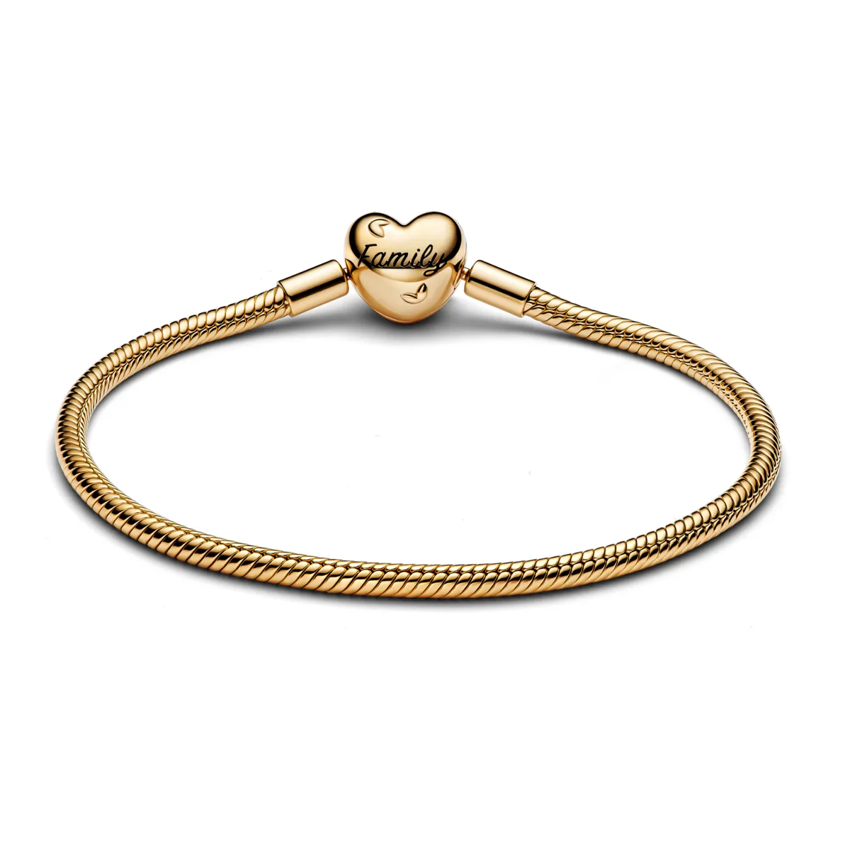 PANDORA - Brazalete Pandora Moments Cadena de Serpiente Cierre de Corazón Familiar Recubrimiento en Oro