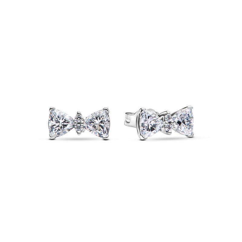 PANDORA - Aretes Pandora botón Lazo Brillante Plata Esterlina
