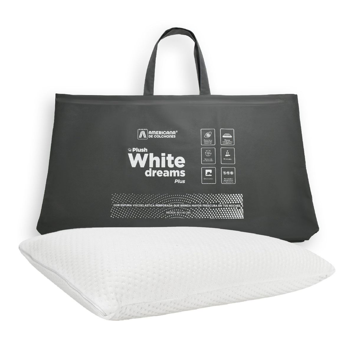 AMERICANA DE COLCHONES - Almohada Viscoelástica Soft PLUS 40 x 80 x 13 cm AMERICANA DE COLCHONES