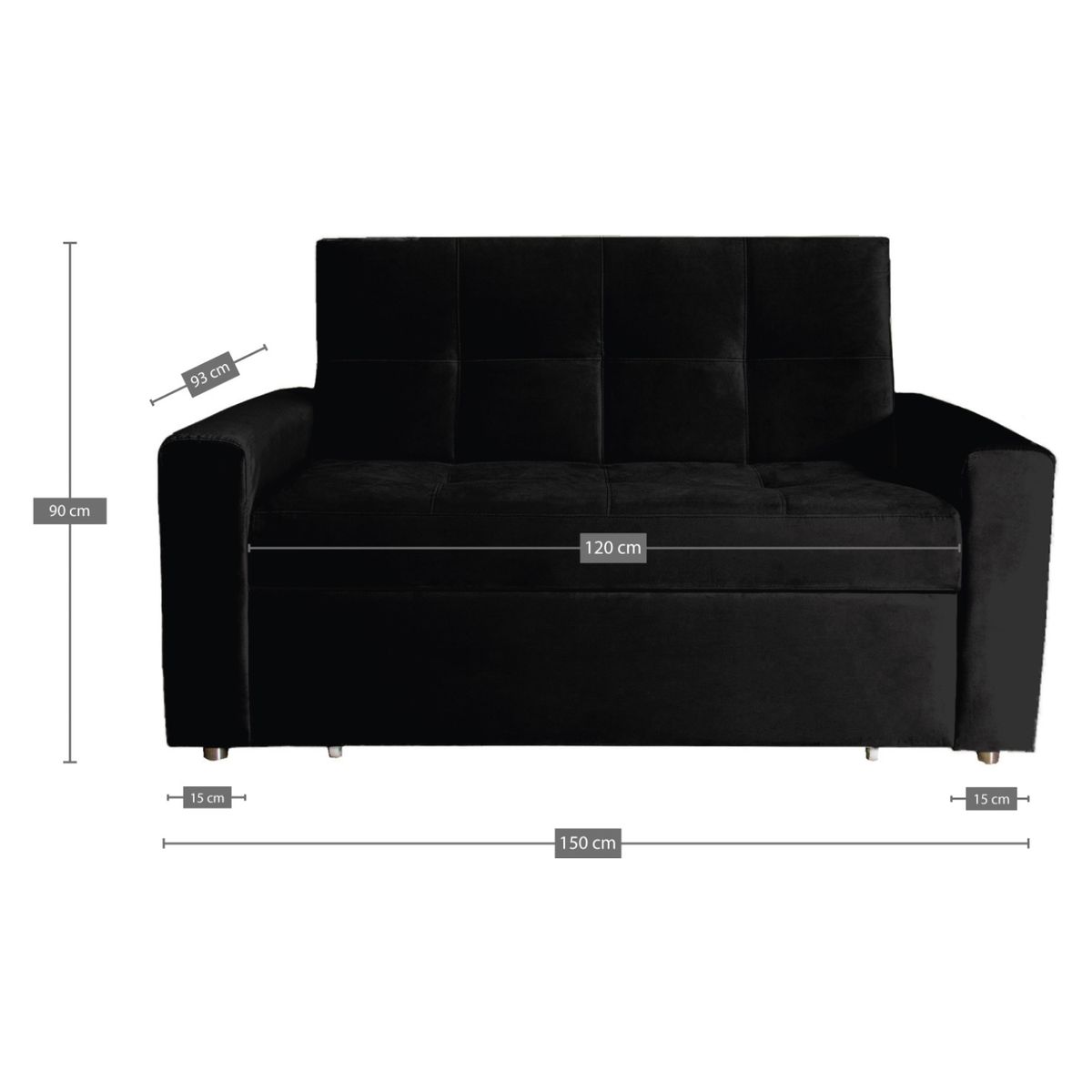 DORMILANDIA - Sofá cama germano negro 1,5 plazas Tela