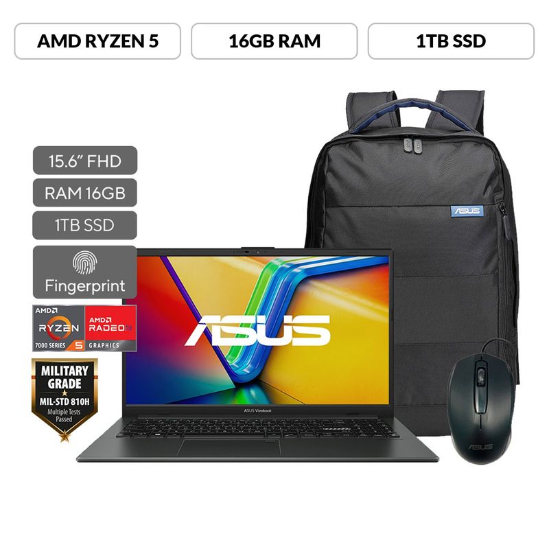 ASUS - Portátil ASUS Vivobook Go 15 | AMD Ryzen 5 | 16GB de RAM | 1TB SSD de almacenamiento | Windows 11 |15.6 Pulgadas | E1504FA-NJ1092W |  Computador portátil