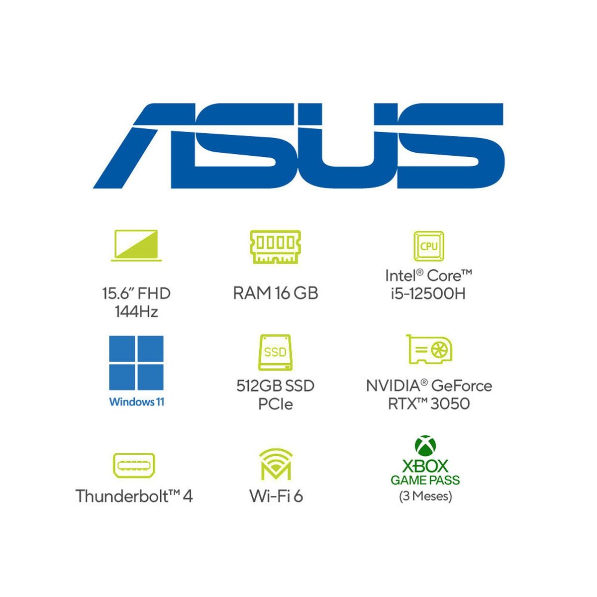 ASUS - Portátil ASUS TUF Gaming F15 | GeForce RTX 3050 | Intel Core i5 | 16GB de RAM | 512G SSD de almacenamiento |  Windows 11 | 15.6 Pulgadas | FX507ZC4-HN073W | Computador portátil Gamer